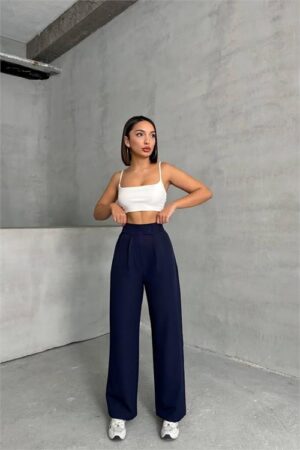 Pantalon palazzo en tissu à taille velcro