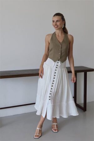 Jupe boutonnée à taille élastique