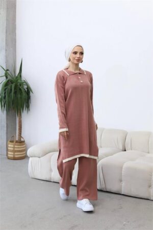 Ensemble deux pièces en tricot hijab gris