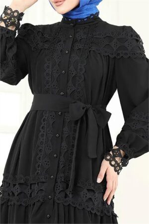 Robe hijab noire en guipure