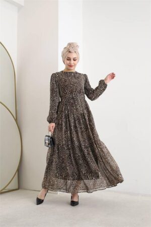 Robe hijab doublée en mousseline de soie à imprimé léopard